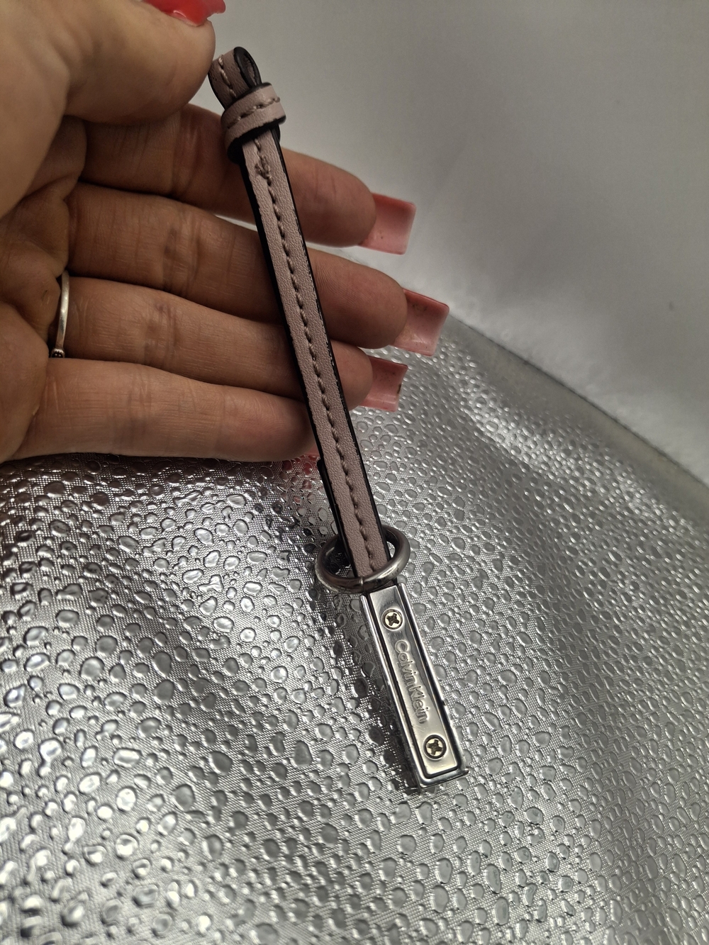 Calvin Klein Silver Piece with Dusty Pink Leather Strap Purse Charm